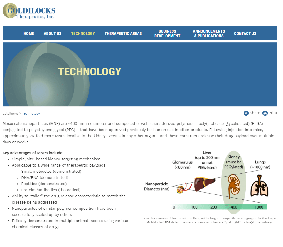 Goldilocks Therapeutics Kidney disease biotech website