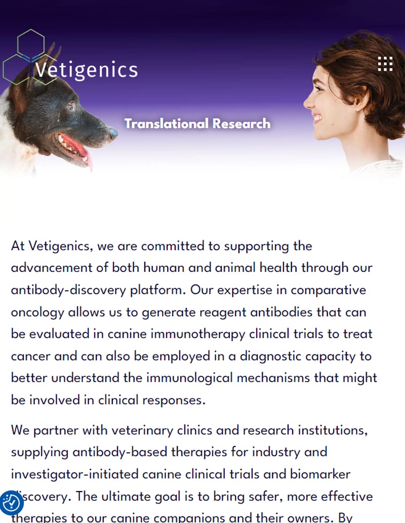 Vetigenics biotech web design mobile image for Axxiem portfolio