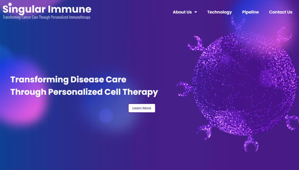 Singular Immune biotech web design banner image for Axxiem portfolio