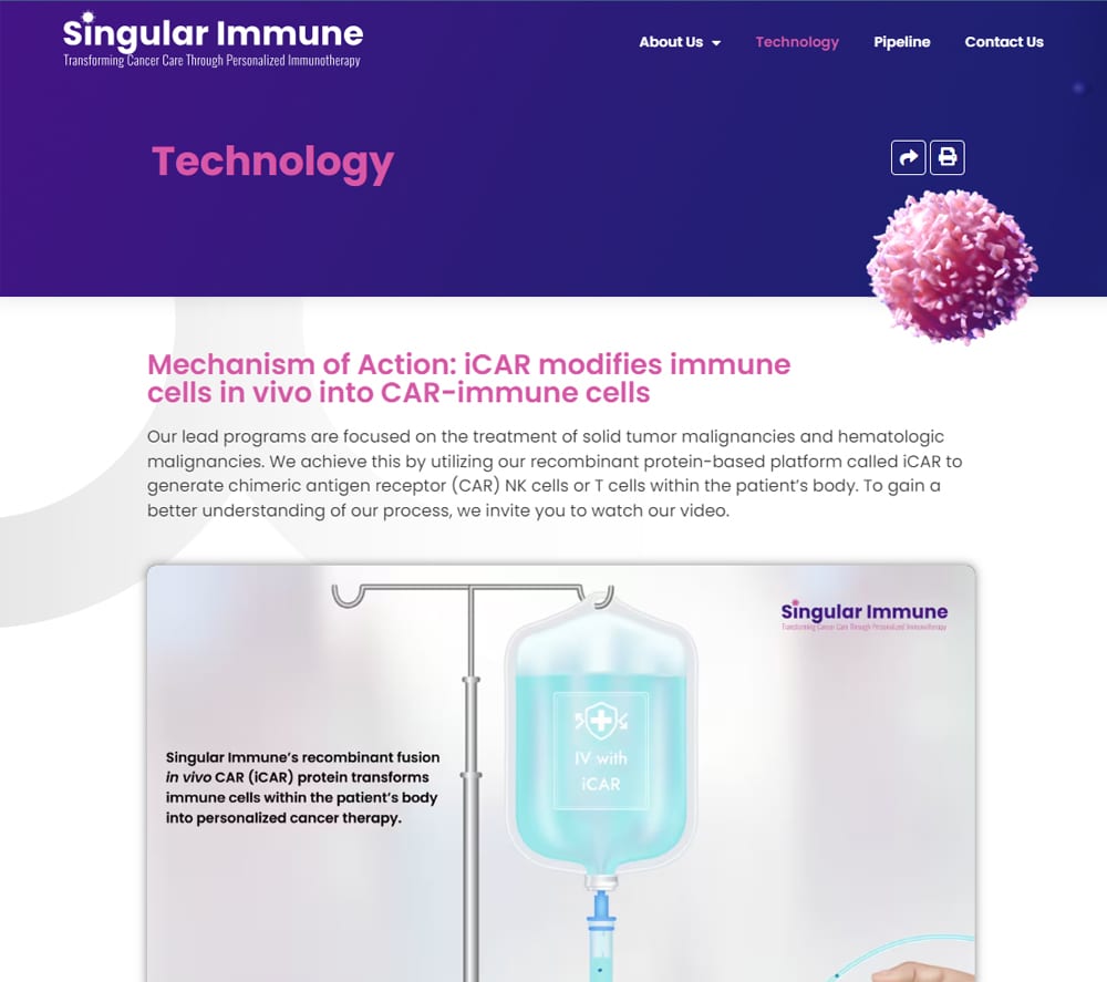 Singular Immune biotech web design mobile image for Axxiem portfolio