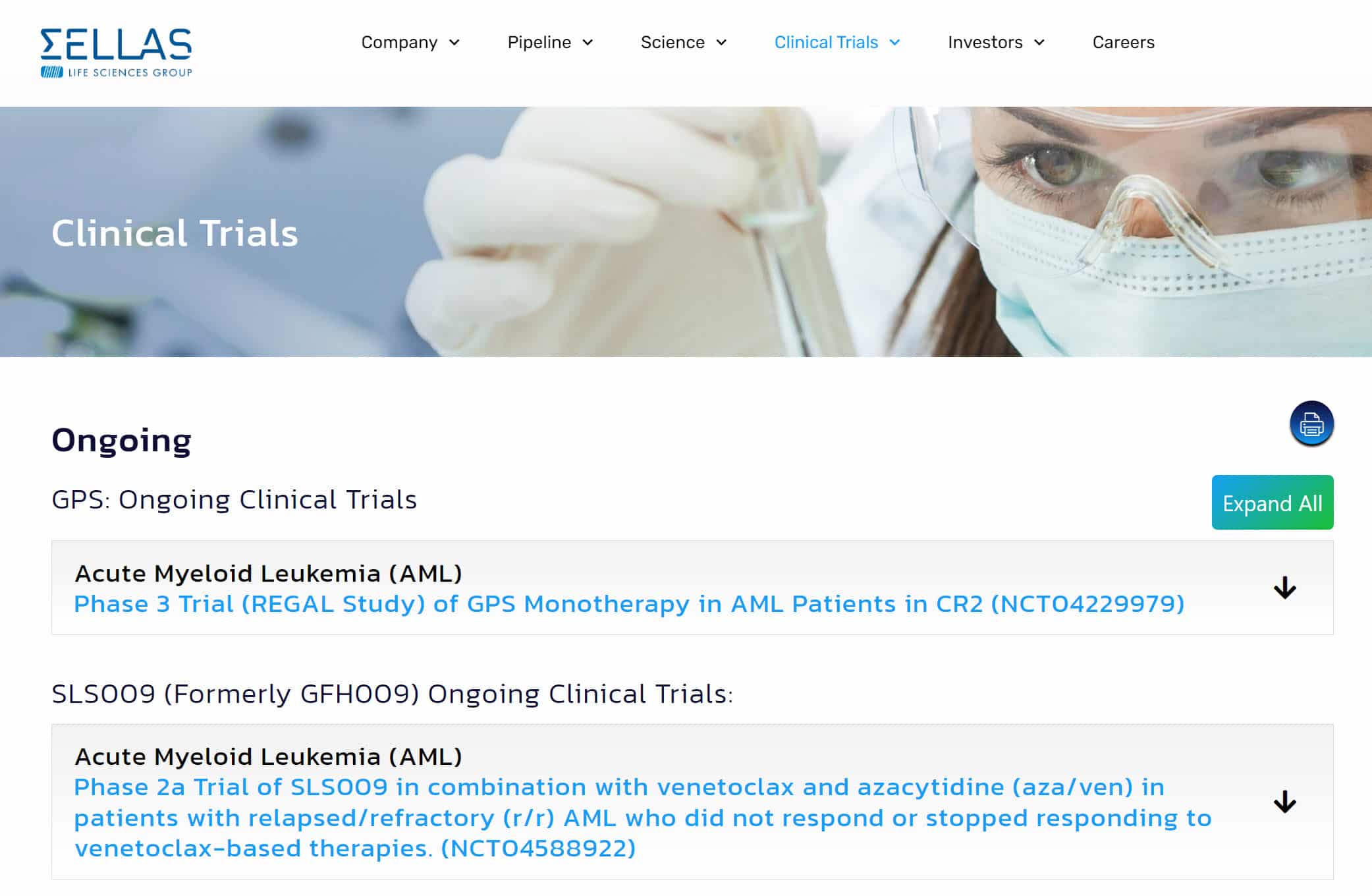 Sellas biotech website clinical trials blog image