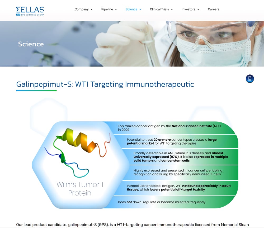 Sellas Biotech website tablet image for portfolio