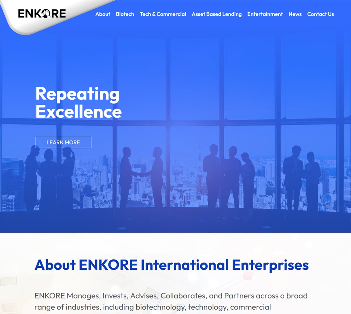 ENKORE Website design desktop image